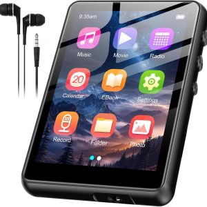 128GB MP3 Player with Bluetooth Black- SWOFY M4 Music Player with Bluetooth 5.4, 2.4" Portable HiFi MP3 Player with FM Radio, HD Speaker, E-Book,Voice Recorder, Digital Music Player Earphones Included