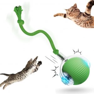 Interactive Rolling Cat Ball, Cat Rotating Toy, 360° Smart Rolling Ball Toy Electric Balls,Suitable for Floors, Carpets, Tiles, Living Rooms (Green)