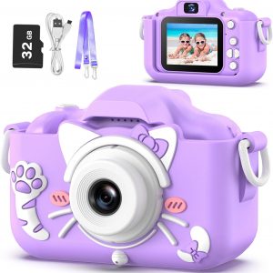 Goopow Kids Camera Toys for 3-8 Year Old Girls Boys,Children Digital Video Camcorder Camera with Cartoon Soft Cover, Best Chritmas Birthday Festival Gift for Kids - 32G SD Card Included