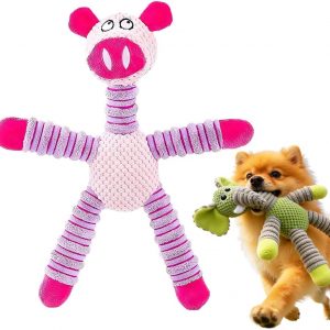 2026 New Dog Toys, Indestructible Plush Dog Toy for Aggressive Chewers, Interactive Squeaky Soft Puppy Chew Toy, Durable Teething Toys for Small Medium Large Dogs (Rose Red)