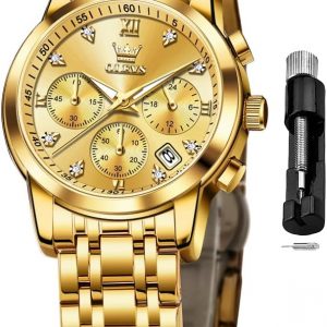OLEVS Women Watch Multifunctional Two Tone Watch Fashion Business Analog Quartz Ladies Watch Stainless Steel Waterproof Diamond Watch for Women