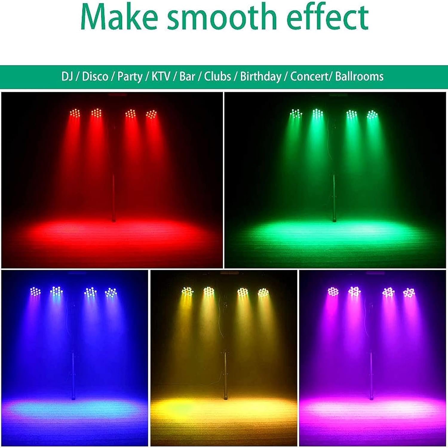 U`King LED Par Lights DJ Stage Light Corded RGB 36 LED with Sound Activated Control DJ Uplighting for Wedding Party Club Christmas Stage Lighting (2 Packs) - Image 3