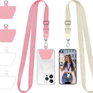 Doormoon Phone Lanyard, Universal Adjustable Neck Strap for Phone Case Keys ID Badges Cell Phone Lanyard Compatible with iPhone, Samsung, Most Smartphones, 2 Pack, Pink Ivory