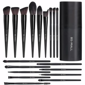 BS-MALL Makeup Brush Set 18 Pcs Premium Synthetic Foundation Powder Concealers Eye shadows Blush Makeup Brushes with black case (C-Black）