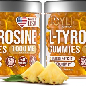 2 Pack - JOYLI L-Tyrosine Gummies 1000MG – Sugar-Free Vegan Focus Supplement & Mood Support for Kids & Adults – 500mg Per Gummy – Sleep Gummies for Memory, Energy & Wellness – 60 Pcs per Pack