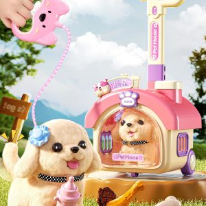 23Pcs Dog Toys for Kids Girls, Walking Barking Interactive Realistic Stuffed Dog with Portable Puppy Stroller & Accessories Toys, Pretend Puppy Pet Care Playset Gifts for Little Girls 3 4 5 6 Year Old