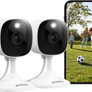 2K Cameras for Home Security-Outdoor/Indoor Camera for Dog/Cat/Pet/Nanny/Baby/Elderly, Color Night Vision, White Light, Siren, 24/7 SD Recordings, Works with Alexa, Plug in (C1-White-2pack-2.4G)
