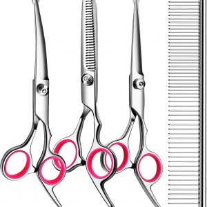 5 in1 Dog Grooming Scissors Kit, Professional Dog Scissors for Grooming with Safety Round Tips, Titanium Coated Grooming Shears for Dogs Cat Pet At Home