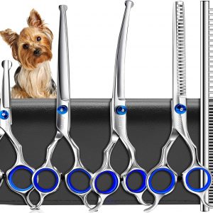 6 in 1 Professional Dog Grooming Scissors Set Pet Hair Cutting Shears Kit, Stainless Steel with Safe Rounded Tips for Dog Cat Other Animals, Right Left Handed