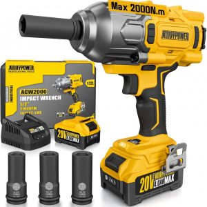ALLOYPOWER Cordless Brushless Impact Wrench, 1475 ft-lbs (2000N.m), 1/2 High Torque power impact gun, 3-Mode Speed, 4000mAh Battery, 3 Sockets, Electric Impact Wrench Set for Car Tire Truck RV Mower