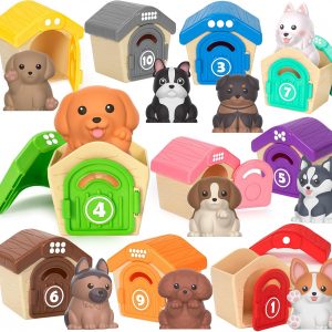 Aigybobo Learning Toys for Toddlers 1 2 3 Year Old, 20 Pcs Pet Dog Toys for Kids, Animal Counting Matching Sorting Fine Motor Educational Playset, Puppy Gifts for Baby Boys Girls Age 12-18 Months