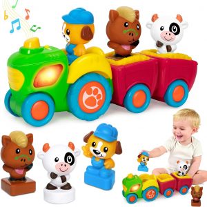 Animal Farm Tractor Toy for Toddler 1 2 3 Years Old, Musical Tractor Set with 3 Farm Animals, Montessori Learning Toy with Lights and Sounds, Christmas Birthday Gifts for Boys Girls 12 18 24 Months