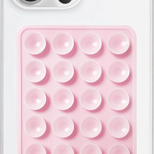 Anteel Silicone Suction Phone Case Mount, Silicon Adhesive Phone Accessory for Smartphones, Hands-Free Mirror Shower Phone Holder for Selfies, Tiktok Videos (Light Pink)