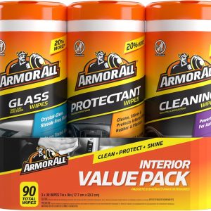 Armor All Car Interior Value Pack, 90 Count, Includes Auto Glass Cleaner, Cleaning Wipes and Protectant Wipes