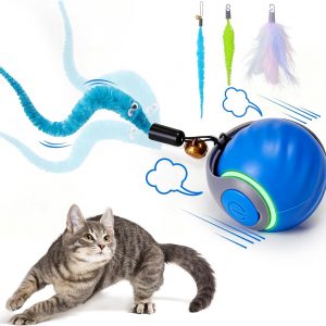 BABORUI Interactive Cat Toy Ball - Automatic Interactive Cat Toys for Indoor Cats with 3 Tails, 2 Speeds Rechargeable Cat Enrichment Toys for Small/Medium/Large Cats to Keep Them Busy(Blue)