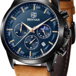 BY BENYAR Mens Watches Analog Quartz Chronograph Waterproof Wrist Watches for Men Fashion Business Work Casual Sport Designer Dress Watch with Calendar Elegant Gifts for Men