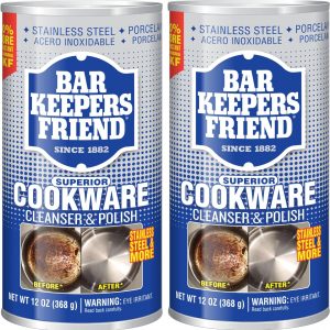 Bar Keepers Friend Cookware Cleanser & Polish (2 x 12 oz) Stainless Steel Cleaner & Degreaser for Pots, Pans, Bakeware & Grills - Removes Sticky Residue, Rust Stains & Lime Deposits