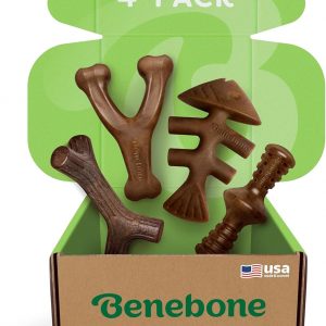 Benebone Medium 4-Pack Dog Toys for Aggressive Chewers – Durable Dog Bones, Made in USA – Dog Toys for Medium Dogs Under 60 lbs