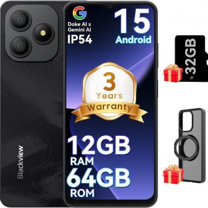 Blackview Wave 9C Unlocked Android Phones, Android 15 Cell Phone Unlocked, 6.56" Smart Phones, T-Mobile Phone, 12+64GB/2TB，13MP+8MP，5000mAh，Fingerprint/Face ID, Black