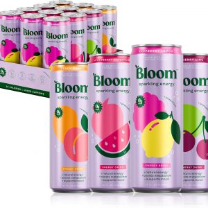 Bloom Nutrition Sparkling Energy Drink - Variety Pack - Natural Caffeine, Zero Sugar, 180mg Caffeine - Antioxidant-Rich with Green Coffee Bean, Green Tea Extract, Prebiotics - 12oz 12 Pack