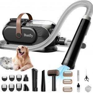 Bunfly Dog Grooming Kit with 13000kpa Strong Grooming & Vacuum Suction 99% Pet Hair,3L Capacity,11 Grooming Tools Dogs Cats and Other Animals,Home and Car Cleaning -Black