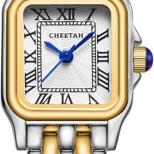 CHEETAH Gold Watches for Women with Small Vintage Bracelet, Rectangular Case Roman Dial