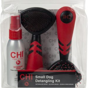 CHI for Dogs Small Dog Detangling Kit - 3-Piece Grooming Set with Detangling Spray, Double-Sided Brush, and Slicker Brush - Dog Grooming Essentials for Coats and Tangles