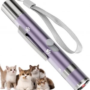 Cat Toy, Distinctive Purple Painted Metal Casing with Paw Print Design, USB Rechargeable, 3 Light Modes & 5 Adjustable Patterns, Interactive Chase Toy for Indoor Cats & Dogs Training & Exercise