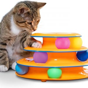 Catstages Tower of Tracks Cat Toy – 3-Level Track Tower with 6 Balls, Interactive Cat Toy for Indoor Enrichment
