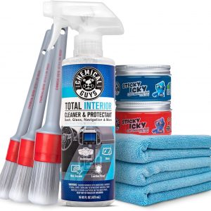 Chemical Guys Car Cleaning Kit Interior 9-Piece - Total Interior Cleaner, Sticky Icky Green Apple & Strawberry Detailing Gel, 3 Detailing Brushes, 3 Towels, Safe for Cars, Trucks, SUVs & More