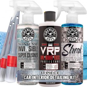 Chemical Guys Car Interior Detailing Kit - VRP Protectant, Nonsense Cleaner, Streak Free Glass Cleaner, 3 Detailing Brushes, 3 Towels, 2 Applicators, 11-Items