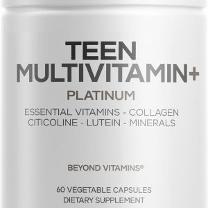 Codeage Teen Multivitamin+ Platinum Supplement - Vitamins A, C, D3, E, K2, B6, B12, Minerals, Probiotics, Citicoline, Collagen, Bone Broth, Folate, Biotin, Lutein, Zeaxanthin - Non-GMO - 60 Capsules