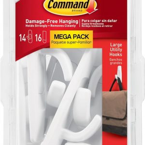 Command Large Utility Hooks, Holds up to 5 lb, 14 Hooks and 16 Strips, Damage-Free Hanging Wall Hook with Adhesive Strips, No Tools Great for Hanging, Organization and Storage