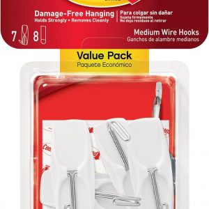 Command Medium Wire Toggle Hooks, 7 Wall Hook and 8 Strips, Damage-Free Hanging with Adhesive, No Tools for Hanging, Organization and Storage, Holds up to 2 lb