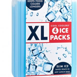 Cool Coolers by Fit & Fresh 4 Pack XL Slim Ice Packs, Quick Freeze Space Saving Reusable Ice Packs for Lunch Boxes or Coolers, Blue, 239ICE, 4 count (Pack of 1)