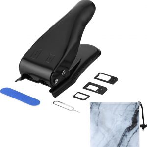 Cosmos Universal Sim Card Cutter, 2 in 1 Standard SIM/Micro SIM Card Cutter with Adapters and Eject Pin for Smartphone, Cell Phone, Mobile Phone, with 1 Pc Marble Pattern Storage Bag