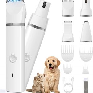 Dog Clippers Grooming Kit Hair Clipper-Low Noise Paw Trimmer- Rechargeable - Cordless Quiet Nail Grinder Shaver for Cats and Other Pets