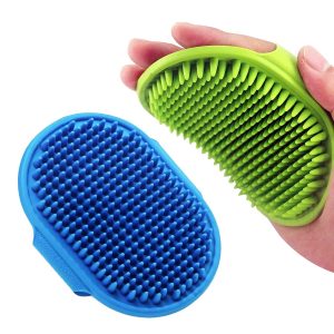 Dog Grooming Brush, Lilpep Pet Shampoo Bath Brush Soothing Massage Rubber Comb with Adjustable Ring Handle for Long Short Haired Dogs and Cats (Blue+Green, pack of 2)