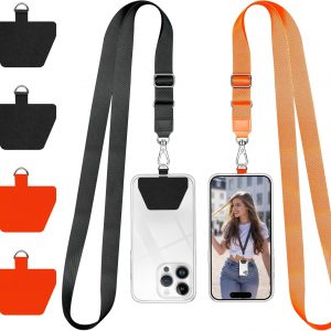 Doormoon Phone Lanyard, Universal Adjustable Neck Strap for Phone Case Keys ID Badges Cell Phone Lanyard Compatible with iPhone, Samsung, Most Smartphones, 2 Pack, Black Orange