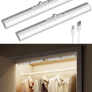 EZVALO 13inch Motion Sensor Closet Lights, 2 Pack Rechargeable LED Lights with Rotatable Sensor, Glare-Free, 3 Color Temps & Dimmable, Magnetic Cabinet Lighting for Closet, Pantry, Stairs