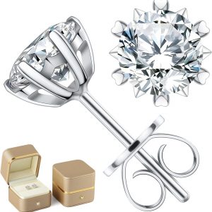 Earrings for Women, Gifts for Wife Mom, 0.6 carat-3 carat Moissanite Stud Earrings, Anniversary Jewelry Present for Wife, Birthday Gifts