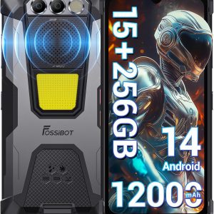 FOSSIBOT F106 PRO Rugged Cell Phone,15GB + 256GB Storage Rugged Phone Unlocked,12000mAh Battery 48MP Night Vision Smartphone, Android 14 Phone, 110dB / Camp Light /4G / Dual SIM/NFC Waterproof Phone | 2026 Grey