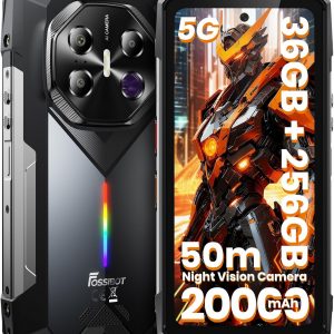 FOSSIBOT F113 5G Android 15 Rugged Phone Unlocked, 120Hz 36GB+256GB/2TB Smartphone, MediaTek Dimensity 7050+20000mAh Cellphone, Corning 3 6.78''FHD, Waterproof Cell Phone,50m Ultra-Long-Range | 2026 Black