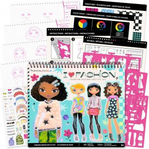 Fashion Angels I Love Fashion Sketch Portfolio, Includes Sketch Pad with Stencils & Stickers, Fashion Design Sketch Book for Girls, Ideal Drawing Kit for Kids