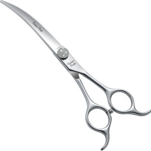 Fenice Peak 40° Extra Curved 7.5‘’ Super Curved Dog Grooming Scissors with Jewelled Screw 440C Stainless Steel Pet Grooming Bending Scissors with Symmetrical Handle for Groomer and Home User