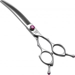 Fenice Peak 7.5‘’ Curved Chunker Dog Grooming Scissors with Purple Flashing Screw Professional 440C Stainless Steel Natural Color Pet Trimming Shears with Offset Handle Durable and Sharp