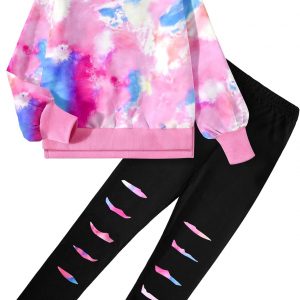 Girls Clothes, Girls Outfits Tie Dye Sweatshirt Tops and Leggings Sweatpants 2 Piece Fall Winter Clothes Set 6-16T