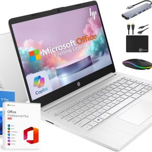 HP 14" Laptop 2025 Business Student Slim Computer, Lifetime MS Office, Copilot AI, Quad-Core Intel CPU, 16GB RAM, 628GB Storage (128GB UFS+500GB Ext), MarxsolAccessory, Wi-Fi 6, Win 11 Pro, Silver