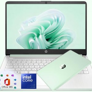 HP 14″ Willow Green Lightweight Laptop, Intel 4-Core Processor, 4GB RAM Memory, 1.6TB Storage (128GB SSD + 512GB Portable + 1TB OneDrive), w/WOWPC Bundle，Microsoft 365 Web Apps