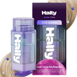 Hair Gem Pen for Girls – 240 Stick-On Hair Gems & Stamper Tool – Hair Jewels Kit for Kids, Festivals, School, Christmas, Parties, Weddings – Easy to Apply & Remove – Hair Accessories by Hally Hair